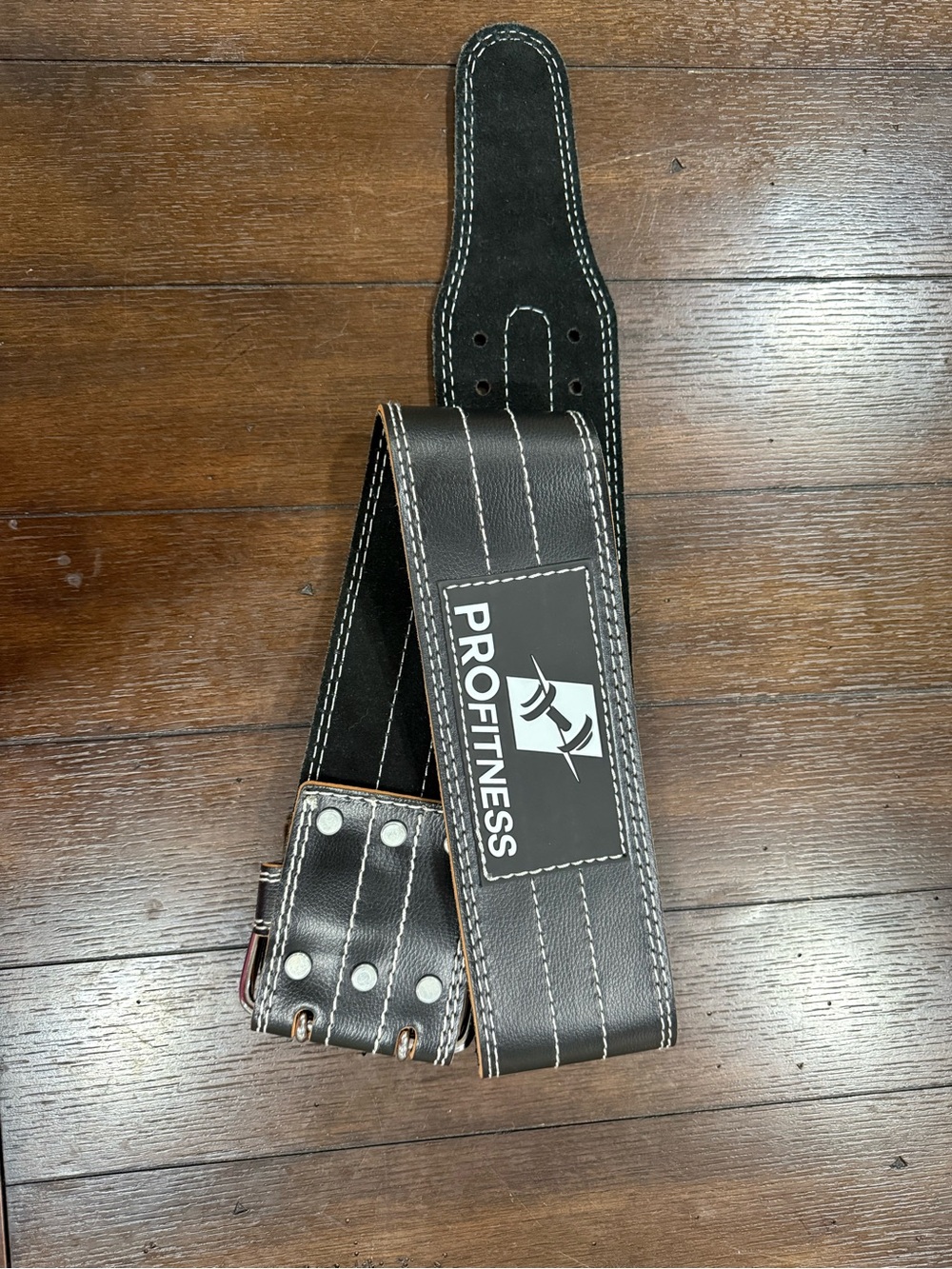PROFitness Black Leather Weightlifting Belt with White Stitching